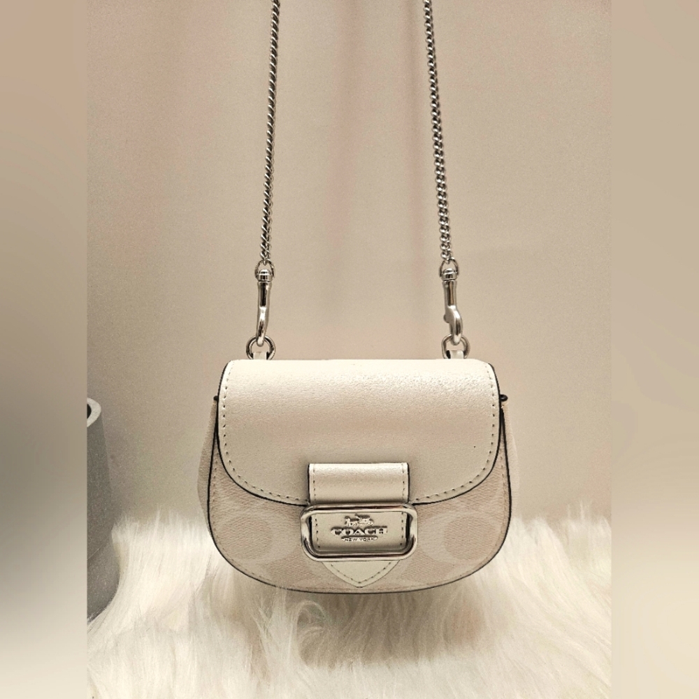 🐰 Coach Mini MORGAN Card Wallet With Chain – White Signature Canvas